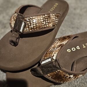 Rocket Dog Brown Sequin Flip Flops